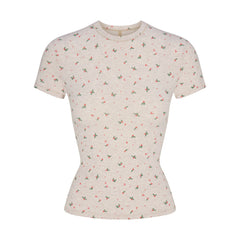 COTTON JERSEY T-SHIRT | OATMEAL HEATHER HOLLY PRINT