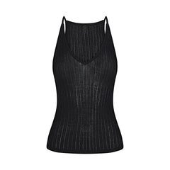 SHEER KNIT PLUNGE TANK | ONYX