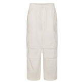 WOVEN COTTON OVERSIZED LOW RISE CARGO PANT | EGRET