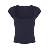 COTTON JERSEY SCOOP NECK T-SHIRT | NAVY