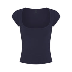 COTTON JERSEY SCOOP NECK T-SHIRT | NAVY