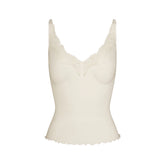 RIB KNIT LACE CAMI | EGRET