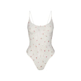 STRETCH LACE SCOOP NECK BODYSUIT | IVORY CHERRY PRINT