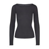 SHEER MODAL LONG SLEEVE BOATNECK TOP | ONYX