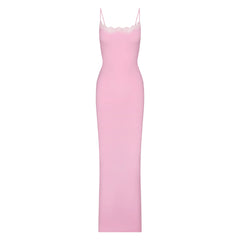 FITS EVERYBODY LACE LONG SLIP DRESS | BUBBLE GUM TONAL