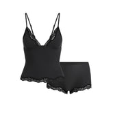 FITS EVERYBODY LACE TRIANGLE CAMI AND BOY SHORT SET | ONYX
