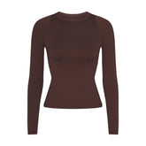 NikeSKIMS AIRY LONG SLEEVE CREW NECK TOP | DARK SEPIA