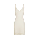 RIB KNIT LACE MINI DRESS | EGRET