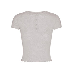 SKIMS SLEEP HENLEY AND FOLDOVER SHORT SET | LIGHT HEATHER GREY
