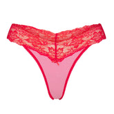 LIGHTWEIGHT COTTON WIDE LACE THONG | CARNATION CONTRAST