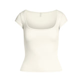 COTTON JERSEY SCOOP NECK T-SHIRT | MARBLE