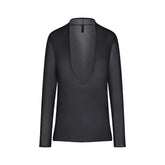SLINKY KNIT DEEP PLUNGE TOP | OBSIDIAN