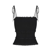 SHEER KNIT RUFFLE CAMI | ONYX