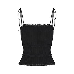 SHEER KNIT RUFFLE CAMI | ONYX