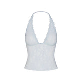 STRETCH LACE HALTER TOP | POWDER BLUE