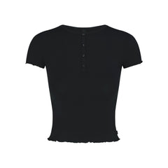 SKIMS SLEEP HENLEY AND FOLDOVER SHORT SET | ONYX