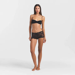 STRETCH LACE RUFFLE UNLINED BRA | SOOT