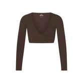 NikeSKIMS MATTE WRAP LONG SLEEVE CROPPED TOP | DARK SEPIA