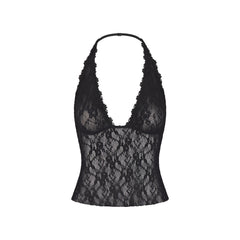 STRETCH LACE HALTER TOP | SOOT