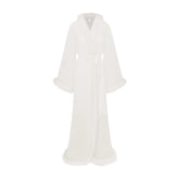 BRIDAL SLEEP FEATHER TRIM LONG ROBE | IVORY