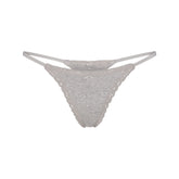 LIGHTWEIGHT COTTON POINTELLE LACE STRING THONG | LIGHT HEATHER GREY