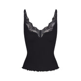RIB KNIT LACE CAMI | OBSIDIAN
