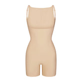 SKIMS BODY CORE SCULPT BACK SMOOTHING OPEN BUST MID THIGH BODYSUIT | SAND