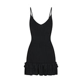 SHEER KNIT RUFFLE DRESS | ONYX