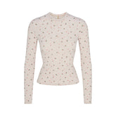 COTTON JERSEY LONG SLEEVE T-SHIRT | OATMEAL HEATHER HOLLY PRINT