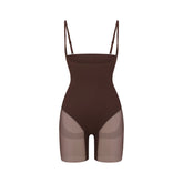 POWER MESH SHAPEWEAR CORE SCULPT OPEN BUST MID THIGH BODYSUIT | COCOA