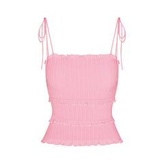 SHEER KNIT RUFFLE CAMI | PEONY
