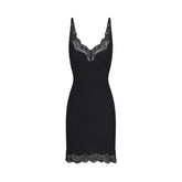 RIB KNIT LACE MINI DRESS | OBSIDIAN