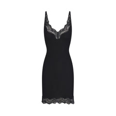 RIB KNIT LACE MINI DRESS | OBSIDIAN