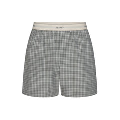 COTTON POPLIN MENS LOGO BAND BOXER | SLATE GREY CHECK