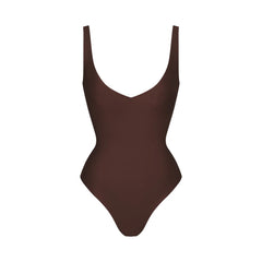 SKIMS BODY UNLINED PLUNGE THONG BODYSUIT | COCOA