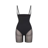 POWER MESH SHAPEWEAR CORE SCULPT OPEN BUST MID THIGH BODYSUIT | ONYX