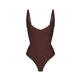 SKIMS BODY CORE SCULPT PLUNGE THONG BODYSUIT | COCOA