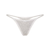 LIGHTWEIGHT COTTON POINTELLE LACE STRING THONG | LIGHT HEATHER GREY PIN DOT