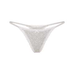 LIGHTWEIGHT COTTON POINTELLE LACE STRING THONG | LIGHT HEATHER GREY PIN DOT