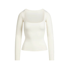 COTTON JERSEY SCOOP NECK LONG SLEEVE TOP | MARBLE