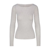 SHEER MODAL LONG SLEEVE BOATNECK TOP | HEATHER GREY