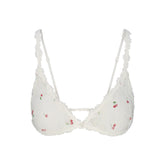 STRETCH LACE TRIANGLE BRALETTE | IVORY CHERRY PRINT
