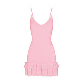 SHEER KNIT RUFFLE DRESS | PEONY