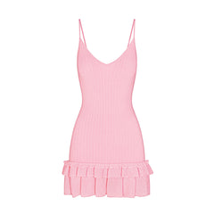 SHEER KNIT RUFFLE DRESS | PEONY