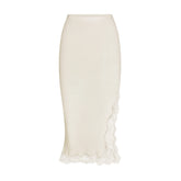 RIB KNIT LACE MIDI SKIRT | EGRET