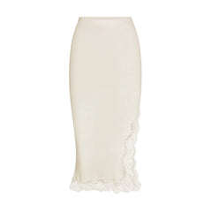 RIB KNIT LACE MIDI SKIRT | EGRET