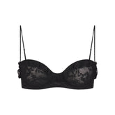 STRETCH LACE RUFFLE UNLINED BRA | SOOT