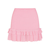 SHEER KNIT RUFFLE MINI SKIRT | PEONY