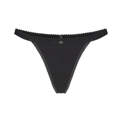 LIGHTWEIGHT COTTON LOGO PICOT THONG | SOOT