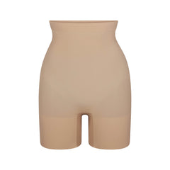 SHEER SEAMLESS HIGH-WAISTED MID THIGH SHORT | CLAY